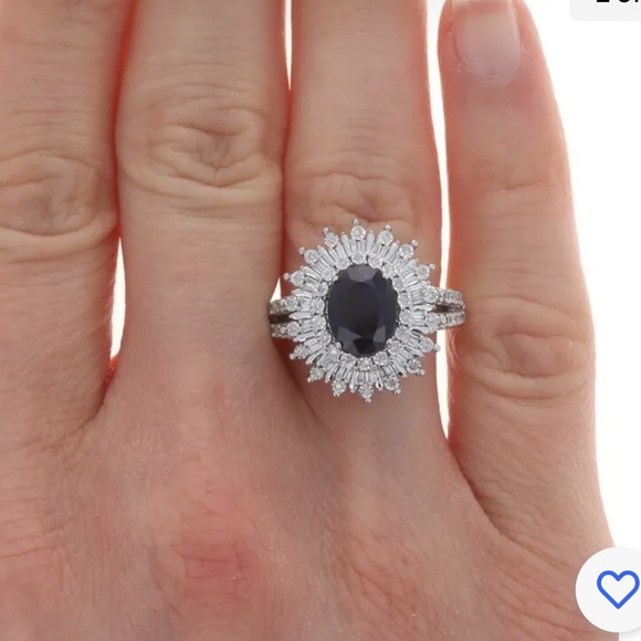 EFFY Statement Ring 14k White Gold, huge Sapphire Nestled in Tons of Diamonds LN - Picture 11 of 14